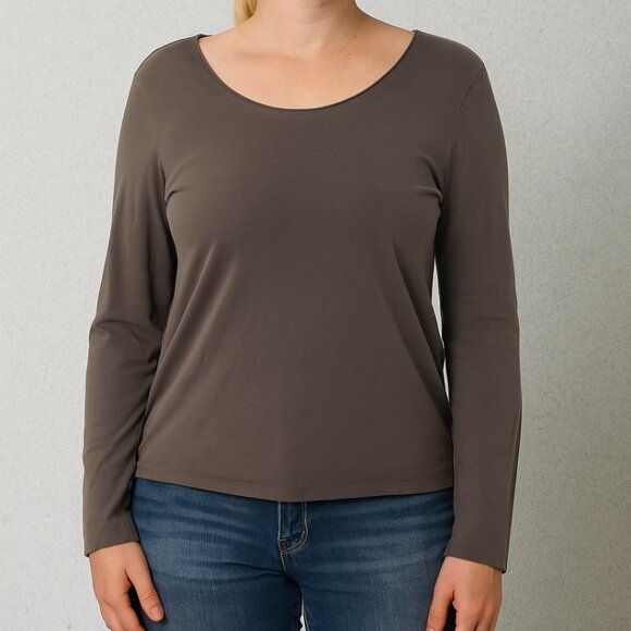 Eileen Fisher Tops - EILEEN FISHER Grey Top Blouse Women's Size Small  Long Sleeves Knit Scoop Neck